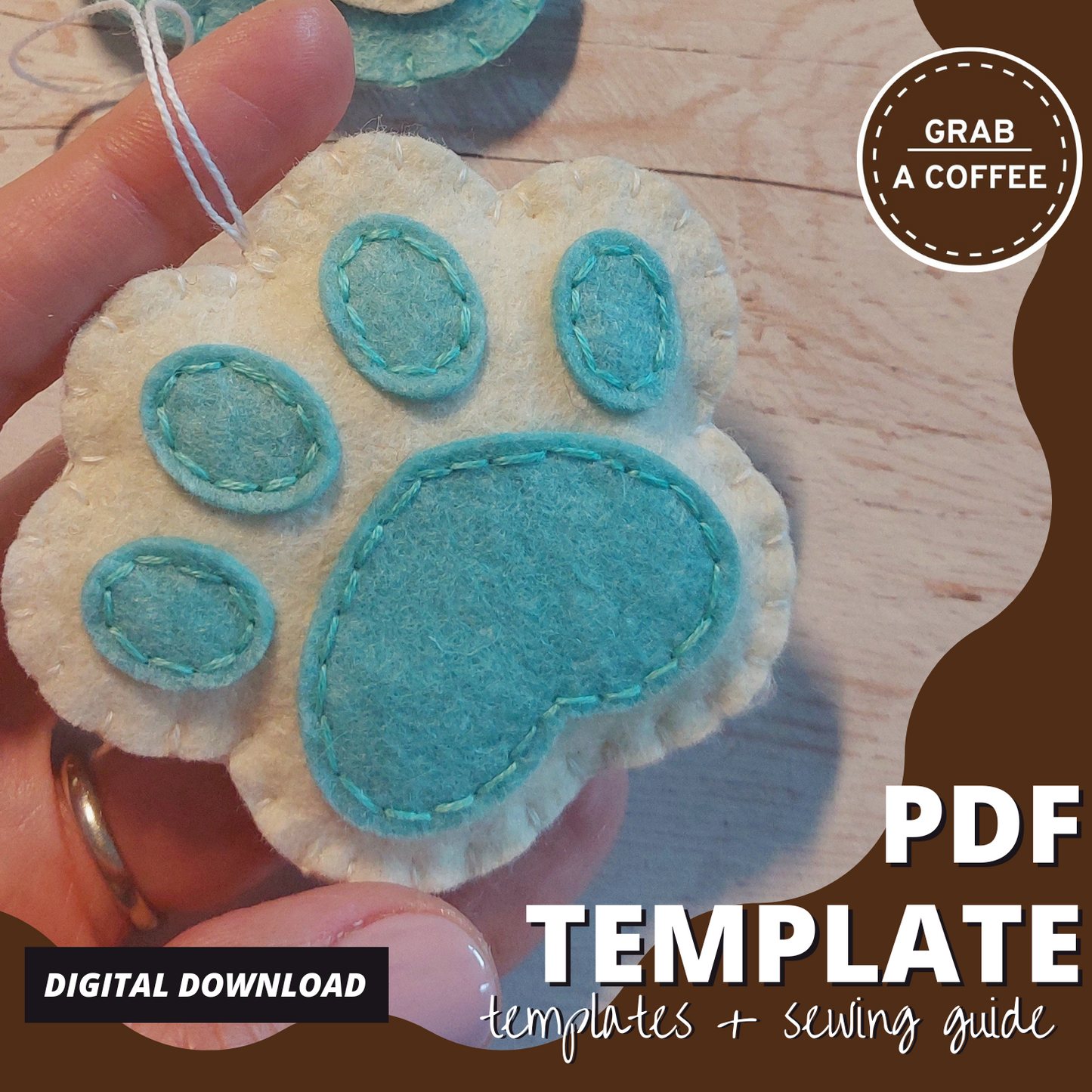 Felt Paw Ornament Pattern PDF – Dog Memorial Keepsake – DIY Pet Remembrance Decoration Sewing Template