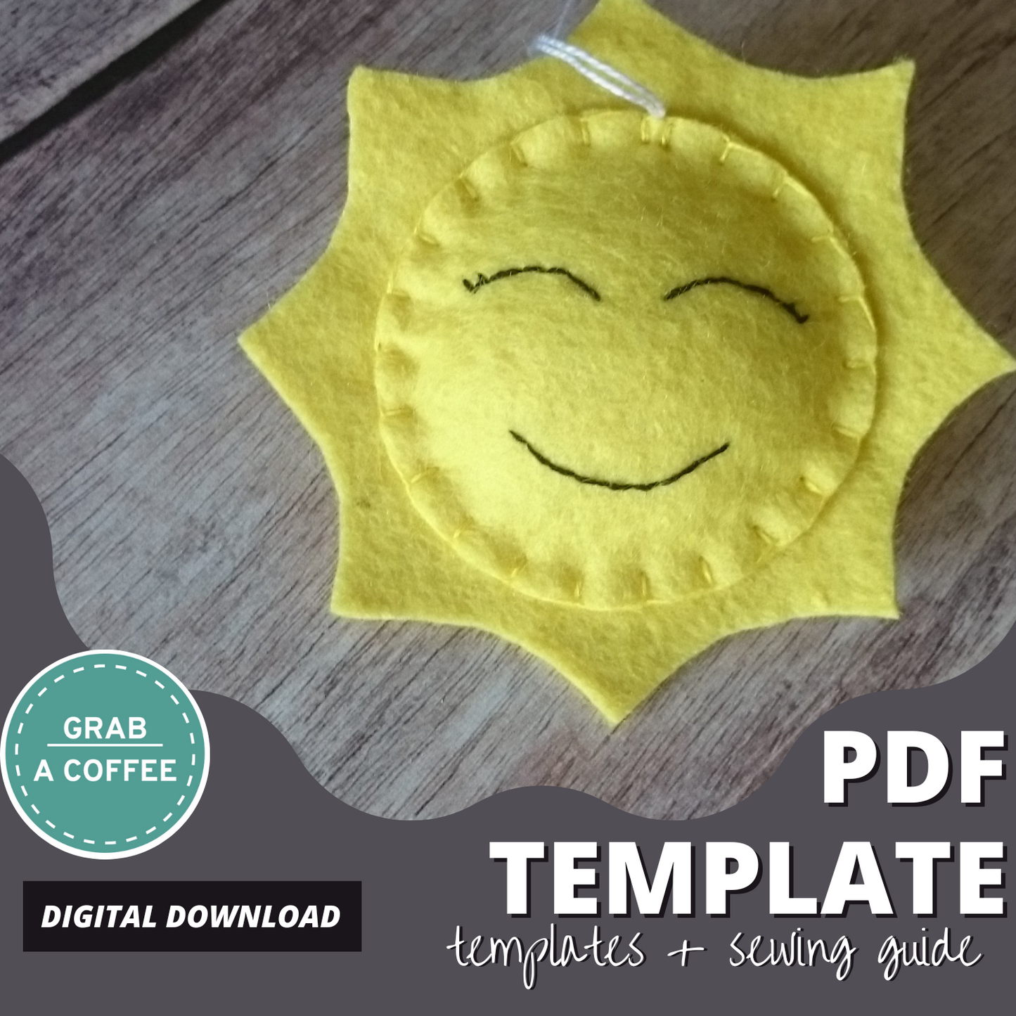 DIY Felt Sun Ornament Pattern PDF – Smiling Face Embroidery Tutorial – Handmade Sun Decoration Sewing Template