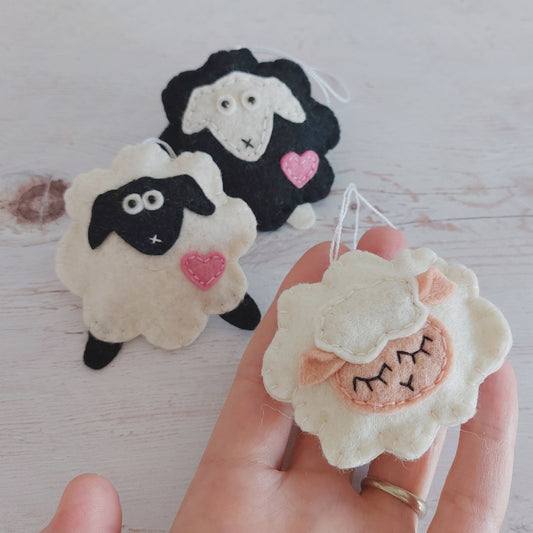 Sleepy Sheep ornament - felt lamb Christmas decor