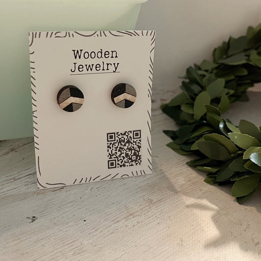 Black White Gray Geometric Stud Earrings – Small Modern Earrings Set – Laser Cut Birch Wood Jewelry – Minimalist Handmade Earrings