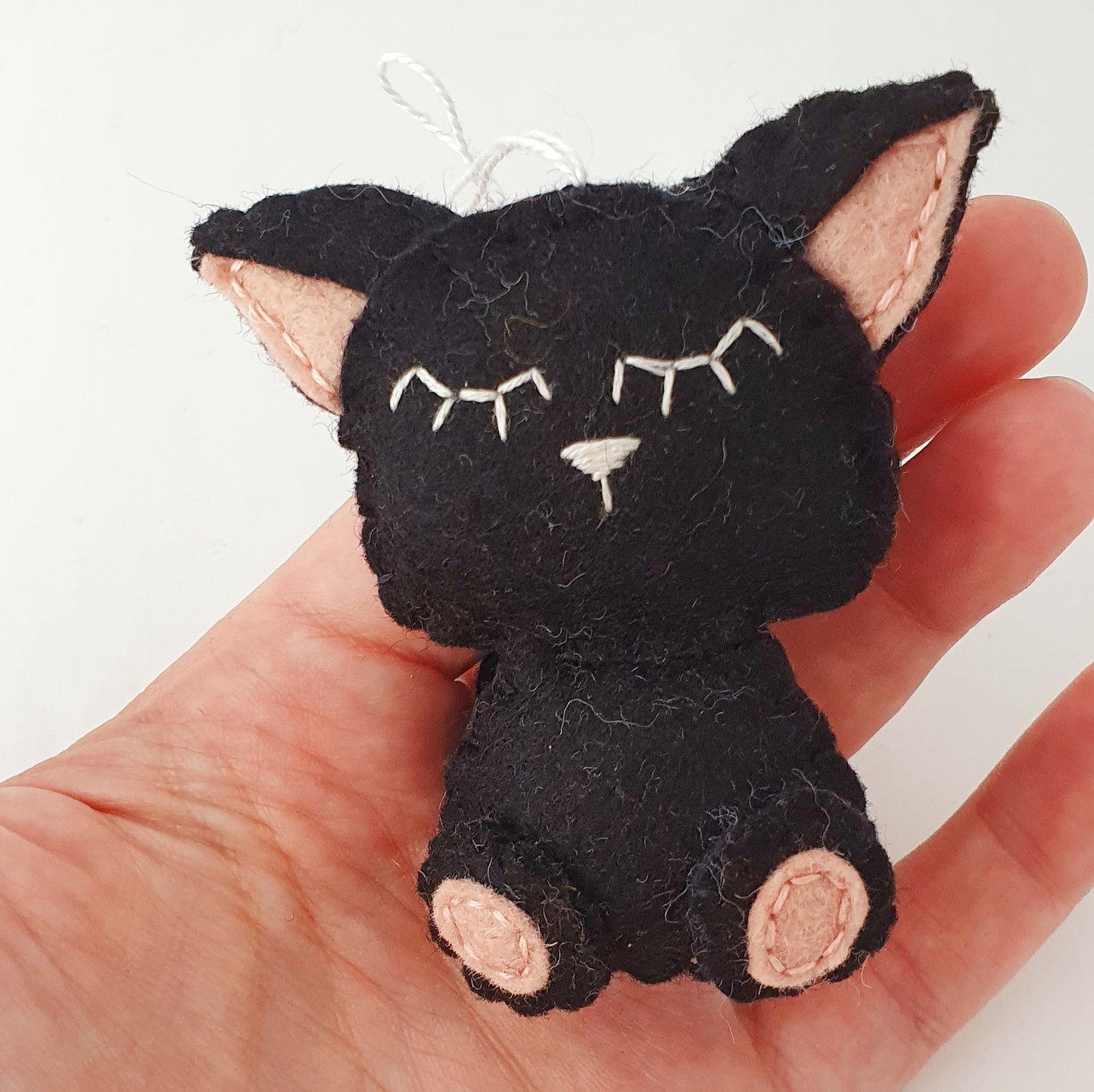 Black cat ornament, felt kitty decoration, wool cat ornament