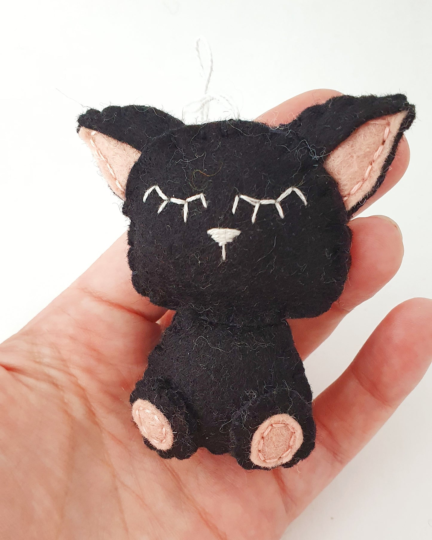 Black cat ornament, felt kitty decoration, wool cat ornament