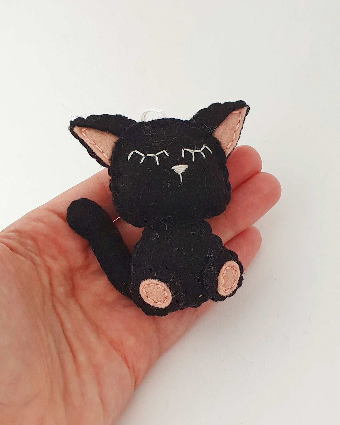 Black cat ornament, felt kitty decoration, wool cat ornament