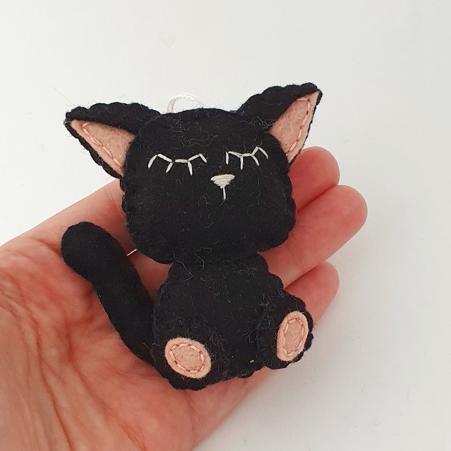 Black cat ornament, felt kitty decoration, wool cat ornament
