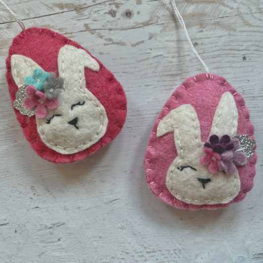 Easter bunnies with flowers, Easter egg ornament, Spring decoration