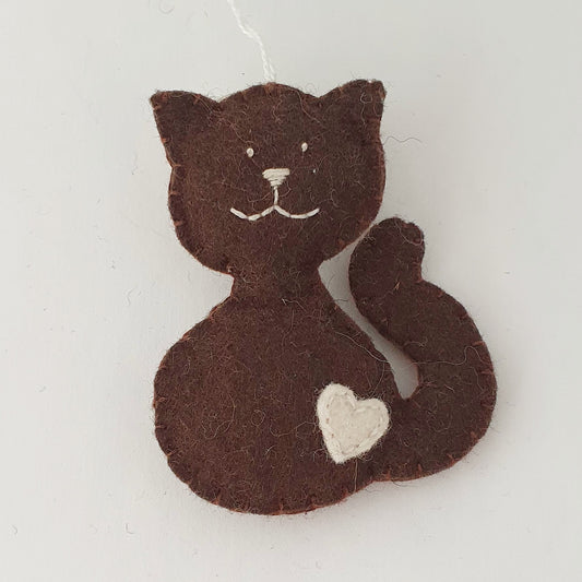 Felt cat ornament, black cat, smiling kitty, cat memorable