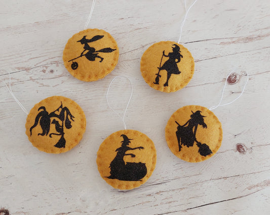 Halloween witch ornament SET OF 5 - fall decor