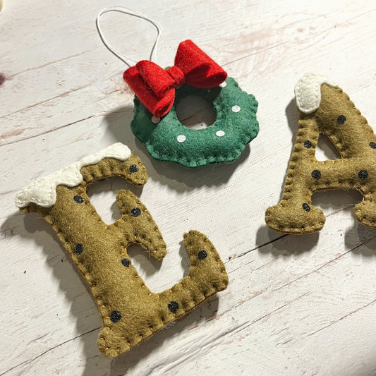 Christmas initial decorations, felt Xmas letter, Gingerbread letters, personalized Christmas gift, packaging letters, Customizable Christmas