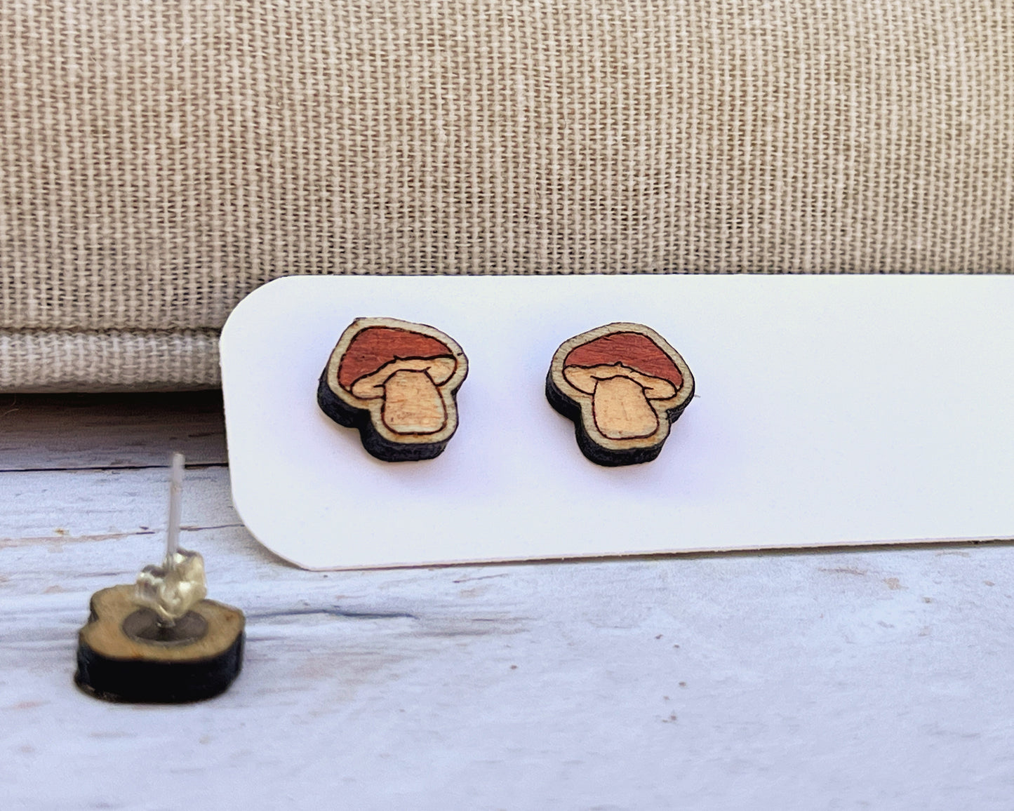 Mushroom Studs — Hand-Painted Wooden Earrings