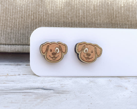 Smiling Dog Studs — Hand-Painted Wooden Earrings