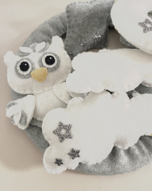 Handmade Felt Baby Mobile — Owl, Moon & Stars