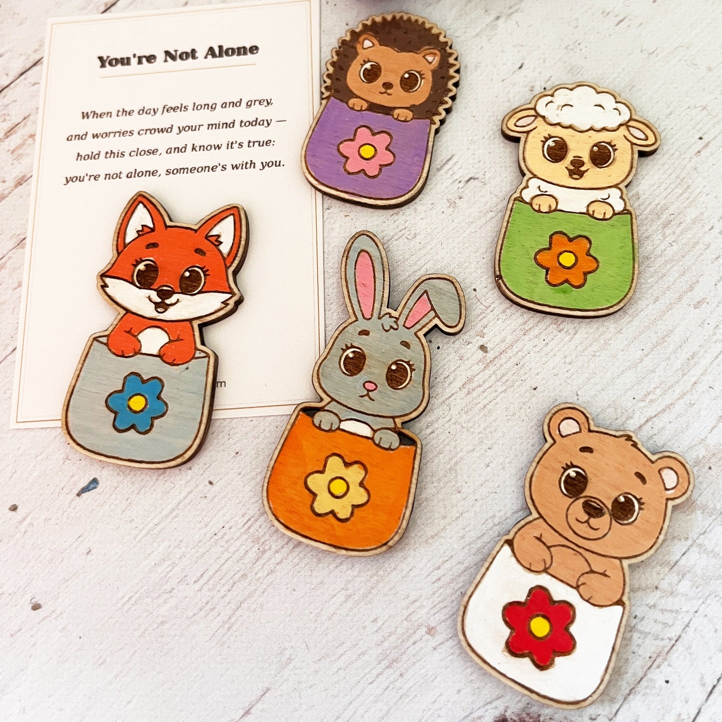 Painted Pocket Hug Token — Handmade Wooden Animal Keepsake