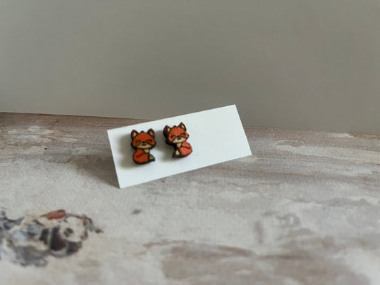 Whimsical Tiny Fox Stud Earrings – Handcrafted Wooden Jewelry