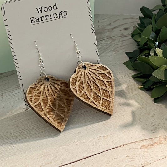 Natural Brown Mandala Earrings – Wooden Laser Engraved Jewelry – Boho Aged Look Earrings – Lightweight Silver Dangles