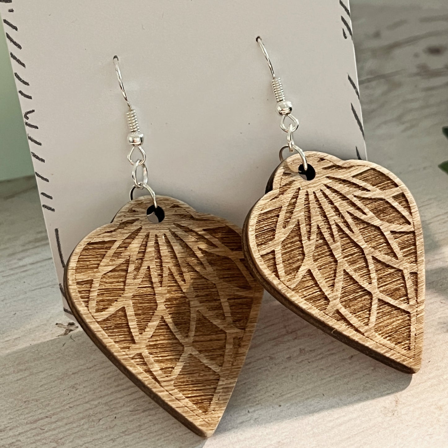 Natural Brown Mandala Earrings – Wooden Laser Engraved Jewelry – Boho Aged Look Earrings – Lightweight Silver Dangles