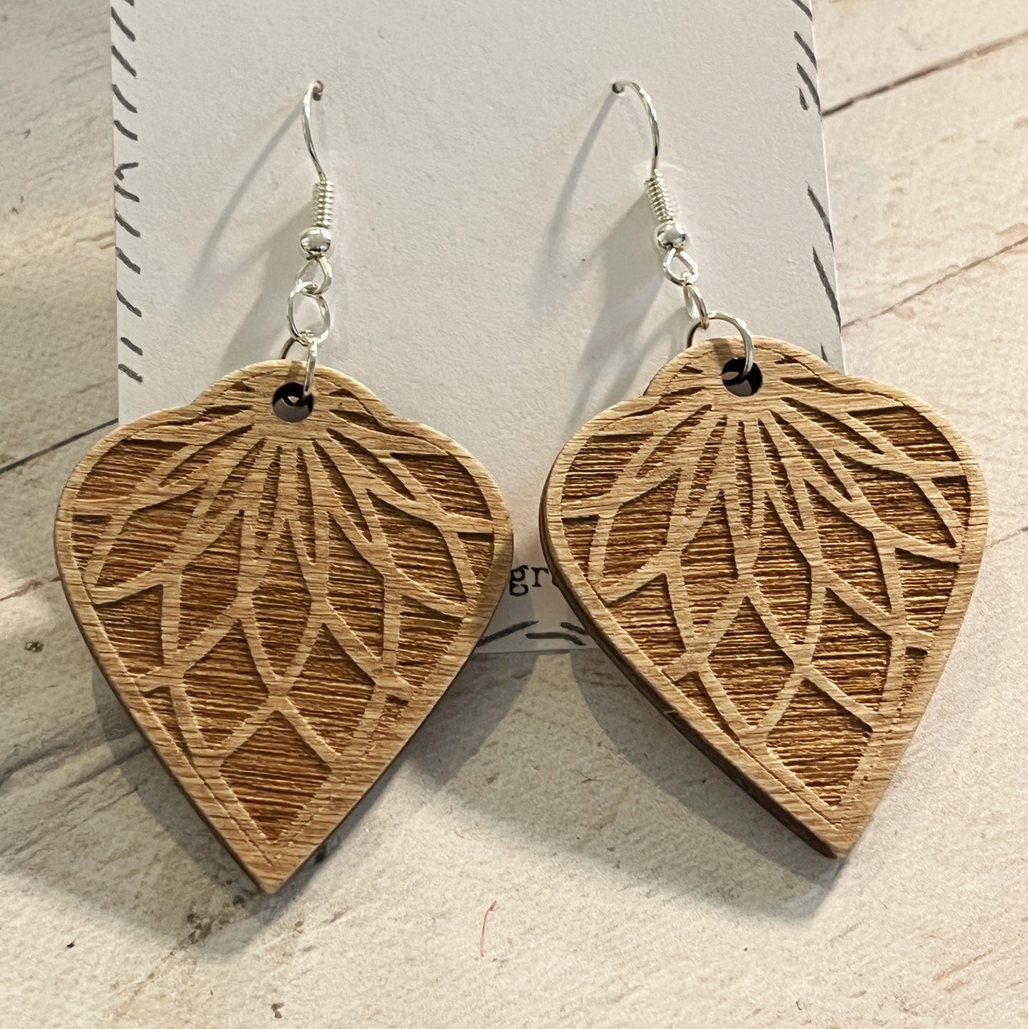 Natural Brown Mandala Earrings – Wooden Laser Engraved Jewelry – Boho Aged Look Earrings – Lightweight Silver Dangles