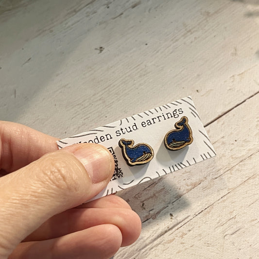 Mini Whale Stud Earrings – Cute Laser Cut Wooden Earrings – Ocean Animal Jewelry – Tiny Animal Studs – Whale Lover Gift