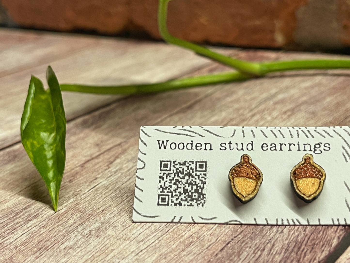 Handpainted Wooden Acorn Stud Earrings – Autumn Jewelry