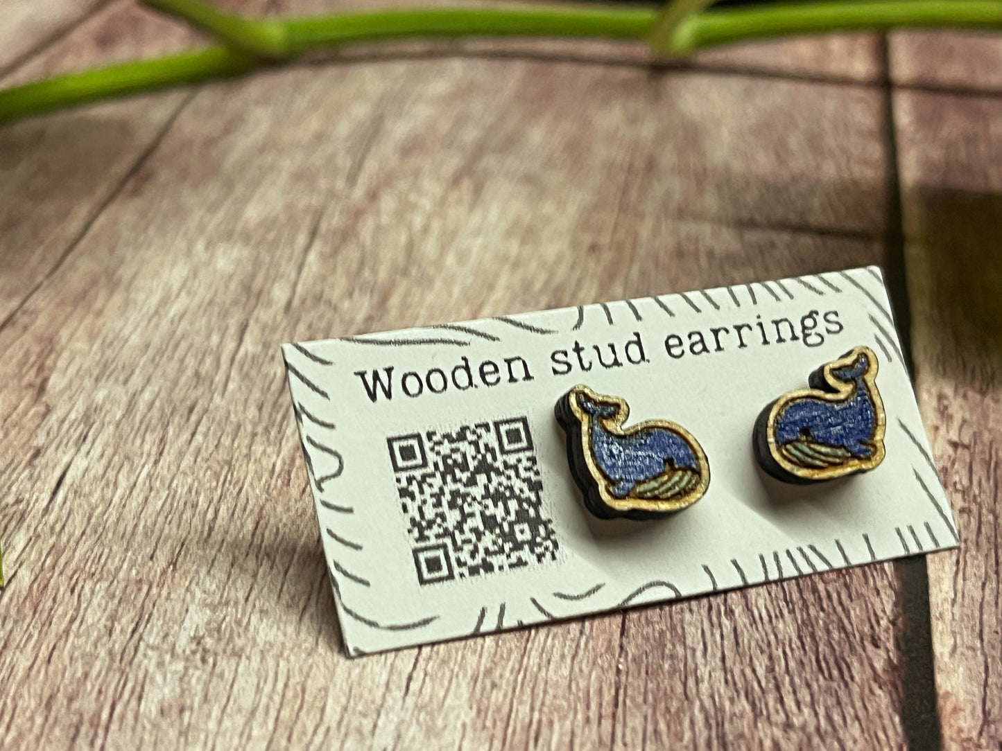 Mini Whale Stud Earrings – Cute Laser Cut Wooden Earrings – Ocean Animal Jewelry – Tiny Animal Studs – Whale Lover Gift