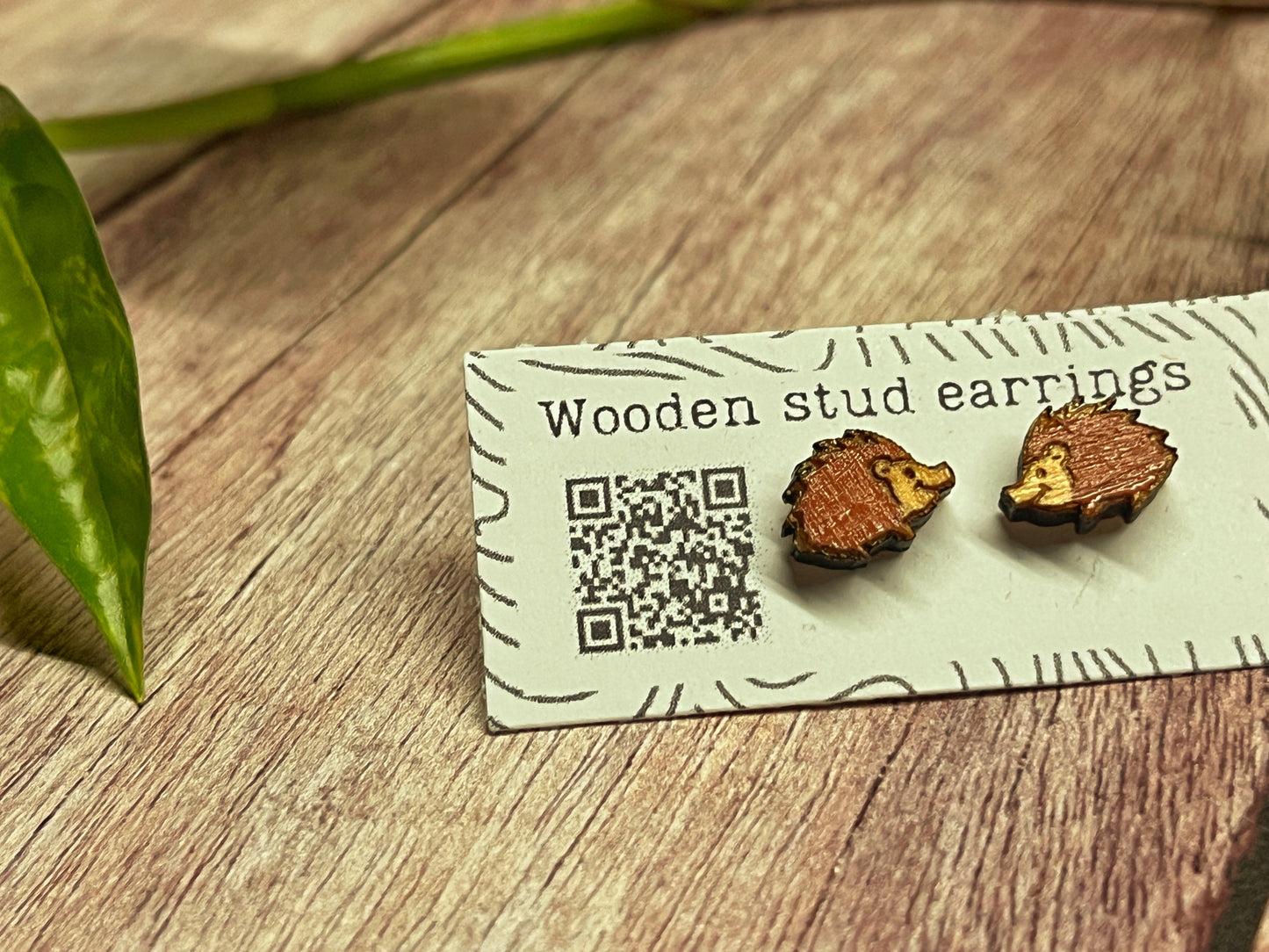Wooden Hedgehog Earrings — Hand Painted Stud Earrings for Animal Lovers