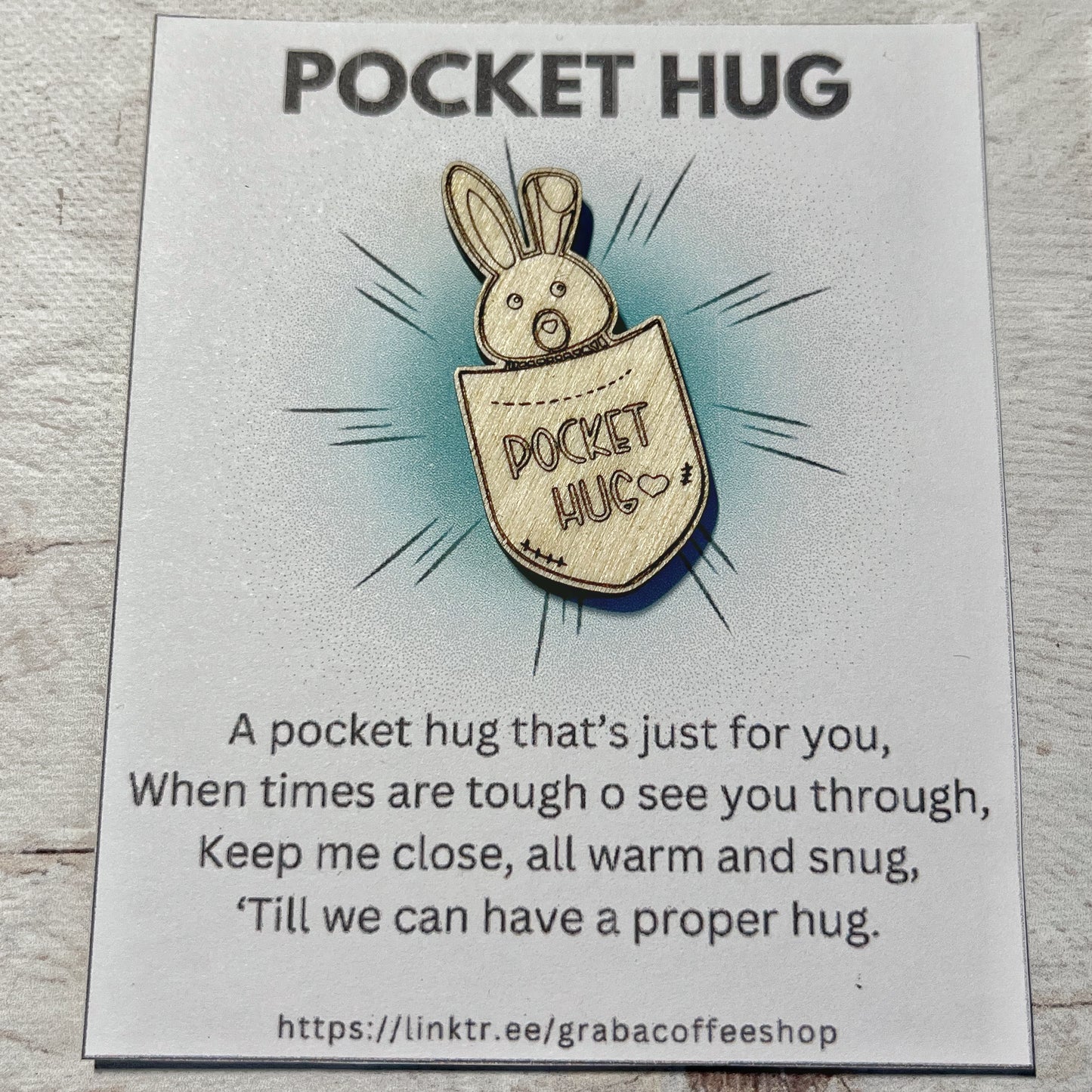 Cheer up gift, animal friend distance hug, wooden send a hug token, tiny pocket hug friend