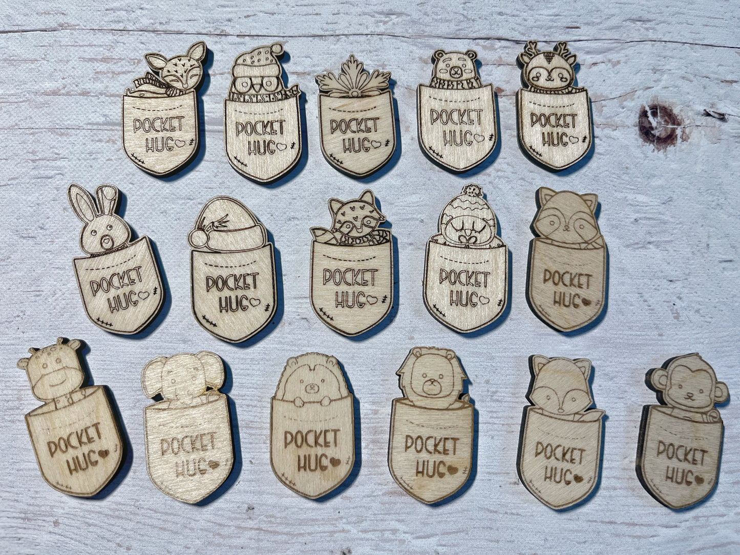 Cheer up gift, animal friend distance hug, wooden send a hug token, tiny pocket hug friend