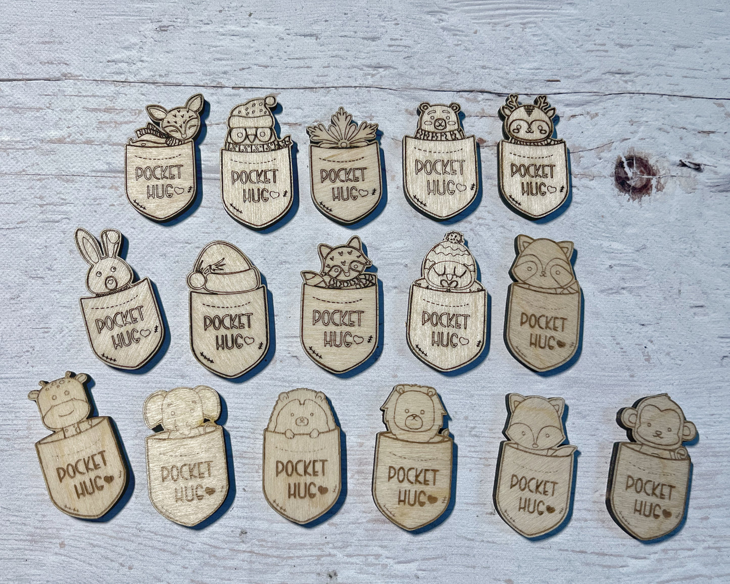 Cheer up gift, animal friend distance hug, wooden send a hug token, tiny pocket hug friend