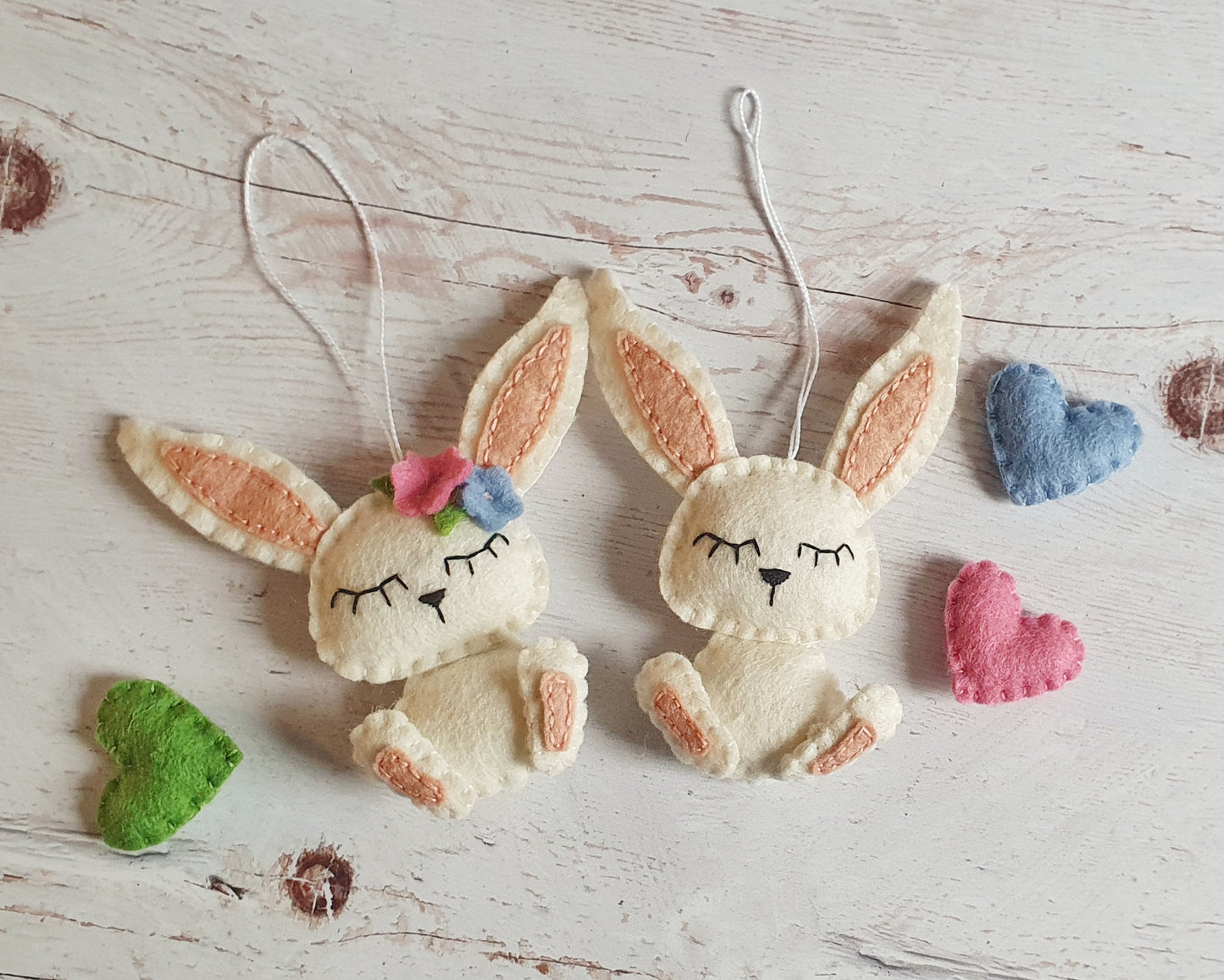Felt Easter ornament set, felt Easter eggs, pack of 3, felt bunny ornament