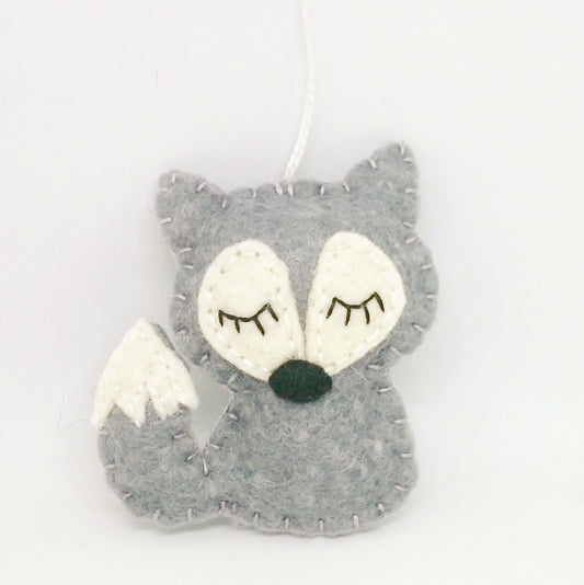 Felt wolf ornament - wildlife hanging decoration