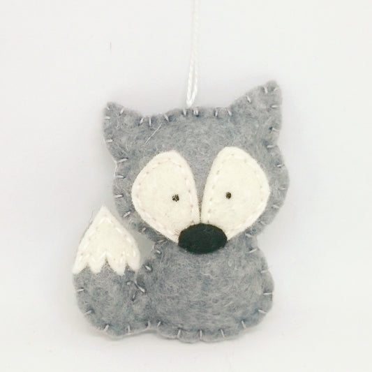 Felt wolf ornament - wildlife hanging decoration