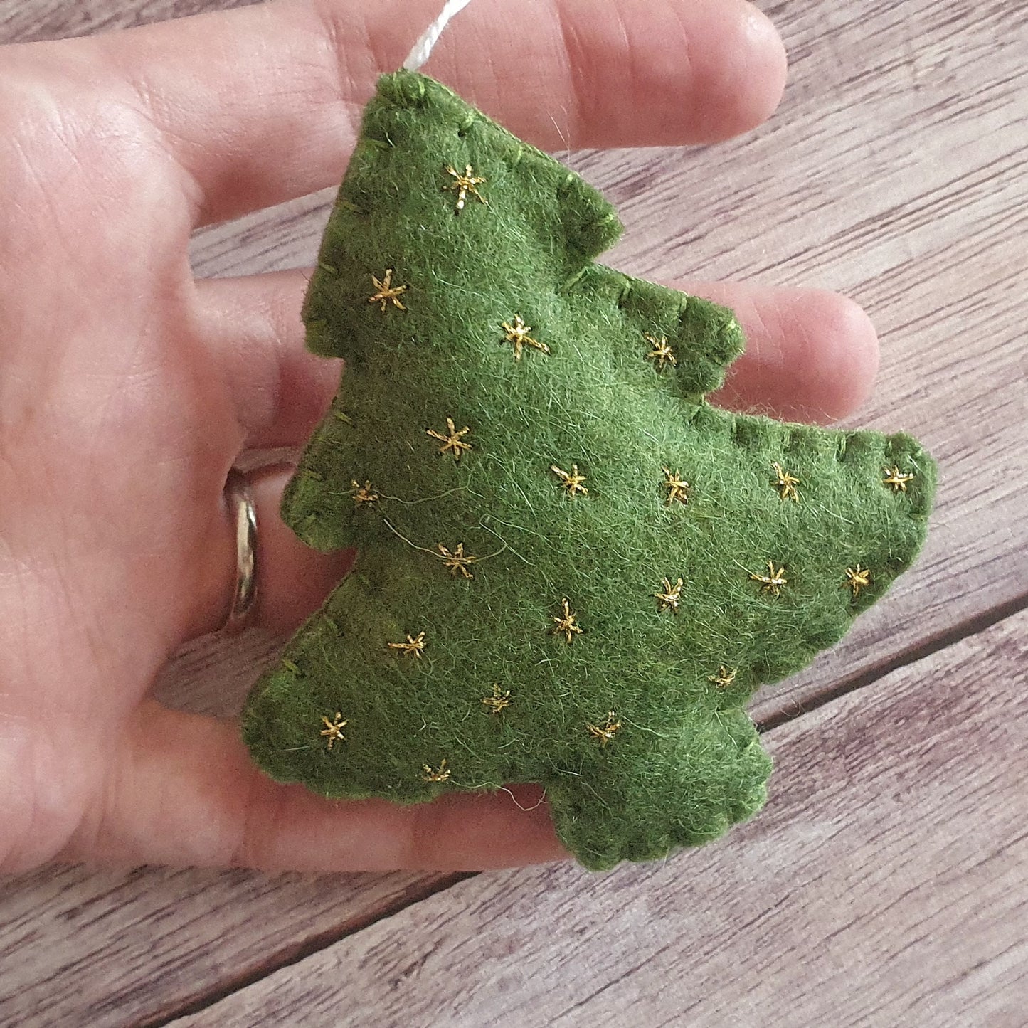 Christmas tree ornament with golden stars, felt hanging decoration