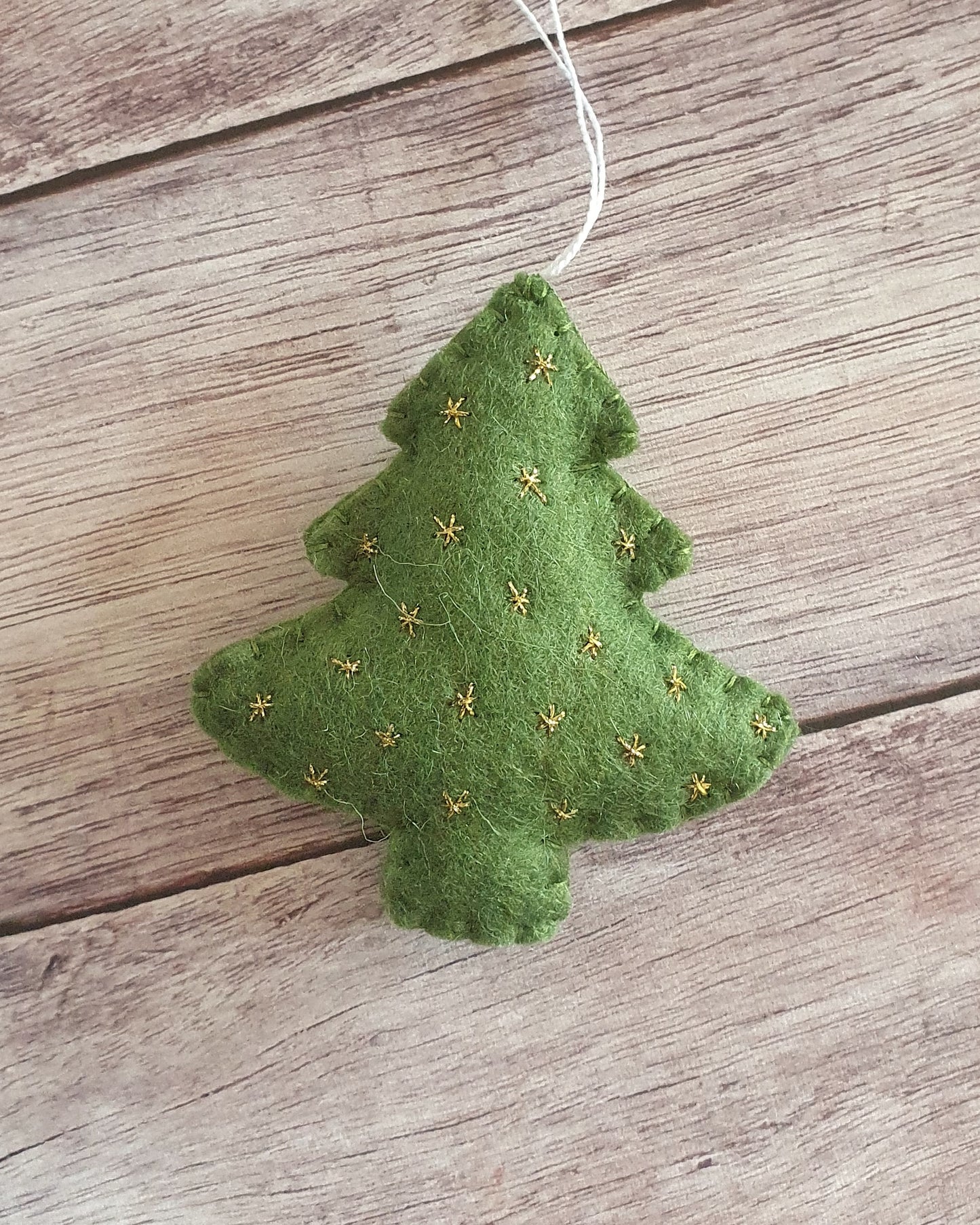 Christmas tree ornament with golden stars, felt hanging decoration