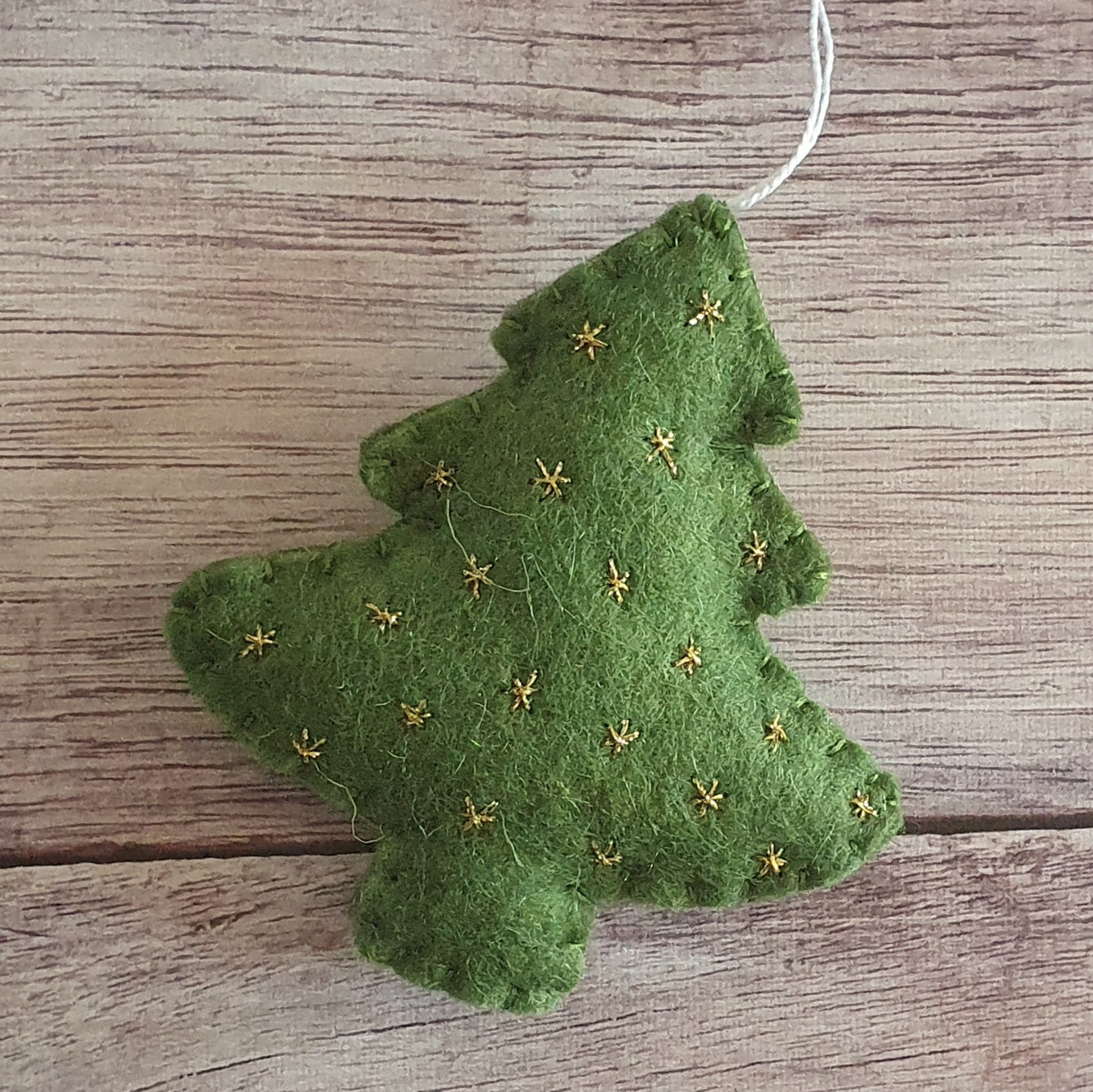 Christmas tree ornament with golden stars, felt hanging decoration