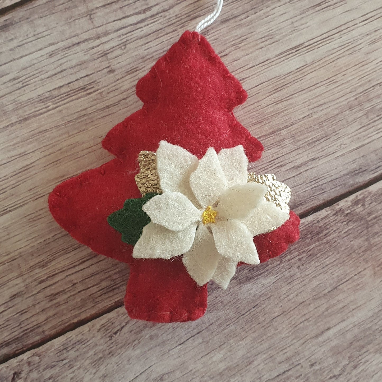 Christmas tree ornament with poinsettia flower - felt hanging decoration