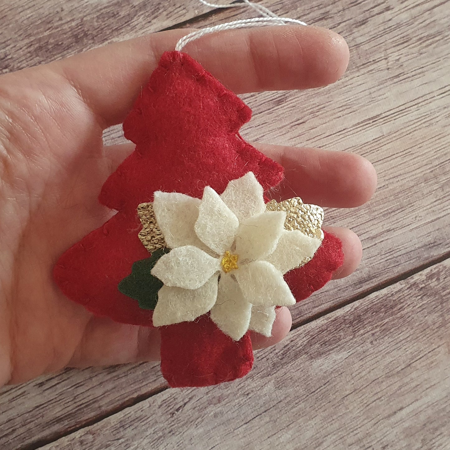 Christmas tree ornament with poinsettia flower - felt hanging decoration