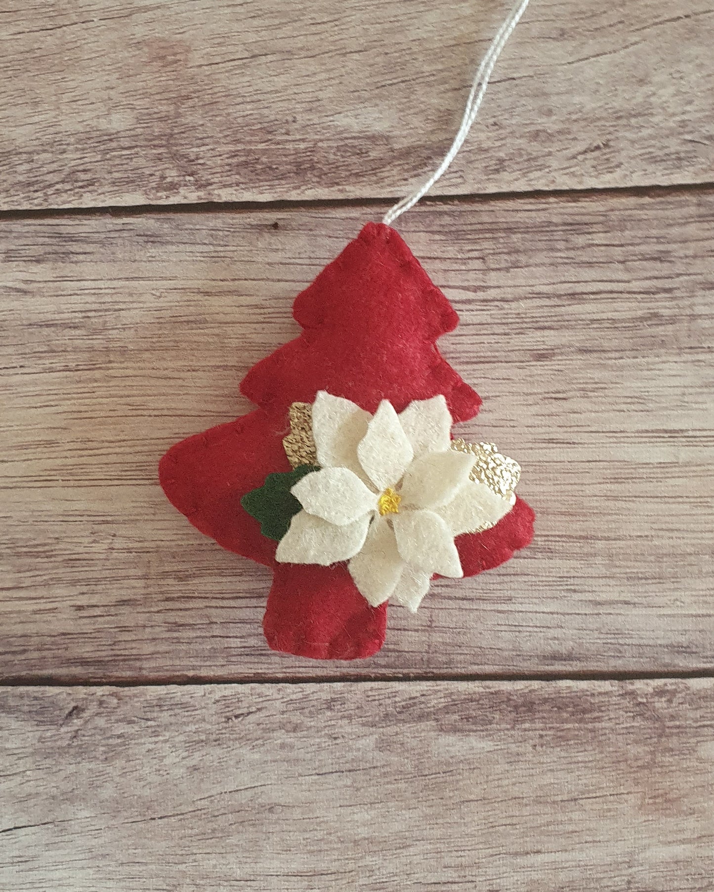 Christmas tree ornament with poinsettia flower - felt hanging decoration