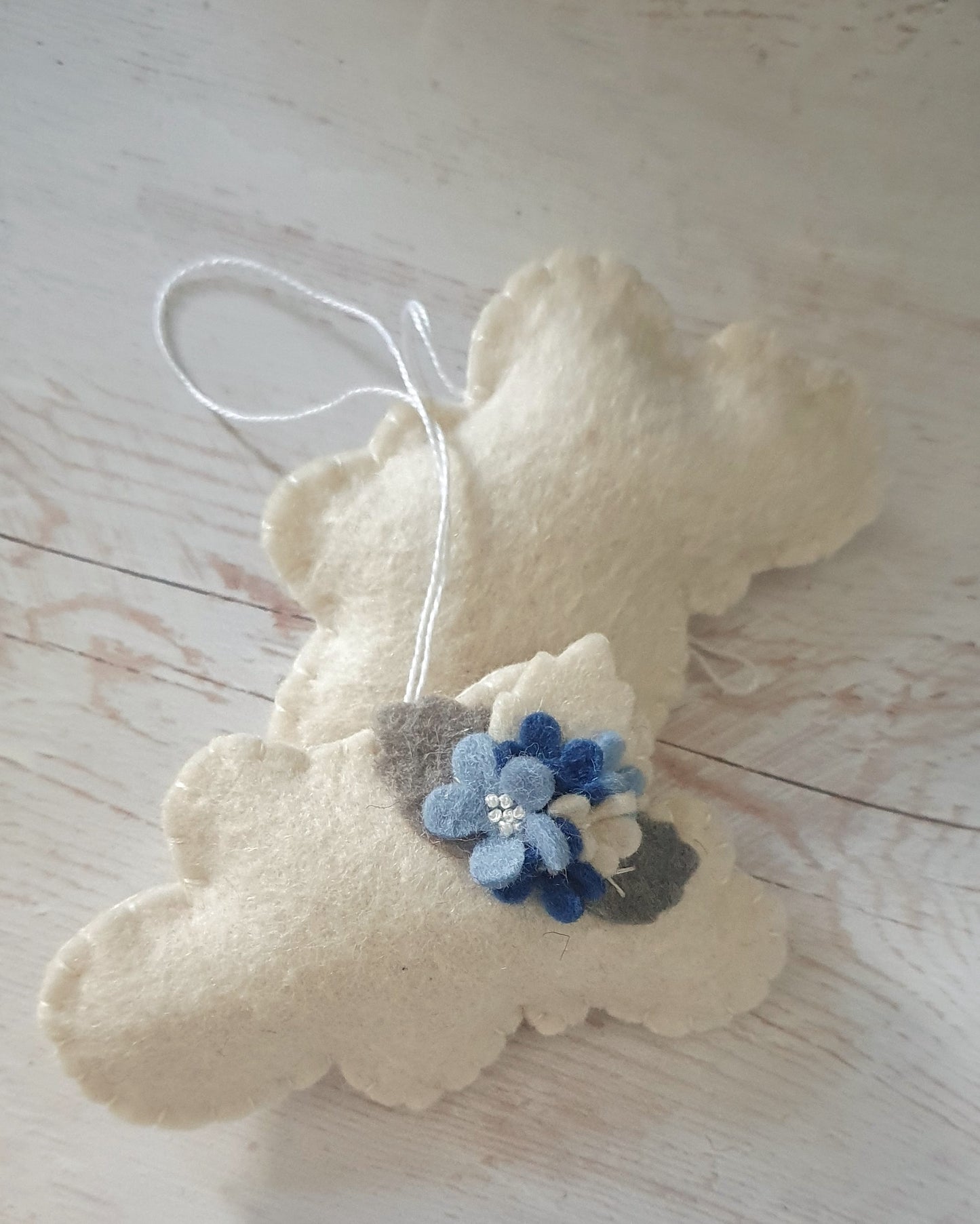 Cloud ornament with blue flowers - felt ornaments