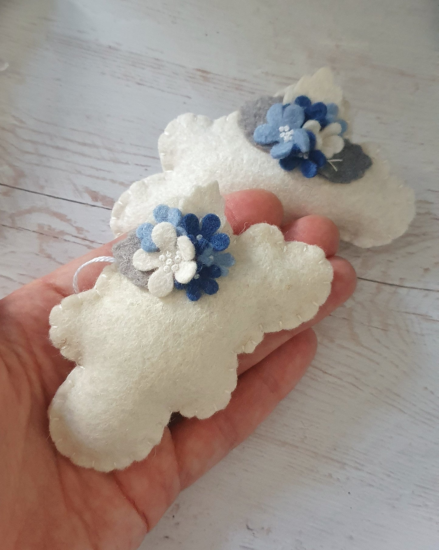 Cloud ornament with blue flowers - felt ornaments