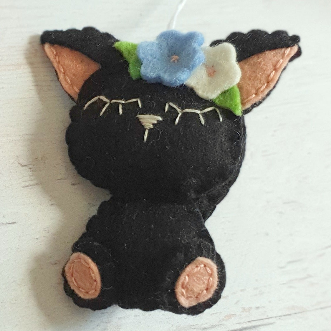 Black cat ornament, felt kitty decoration, wool cat ornament