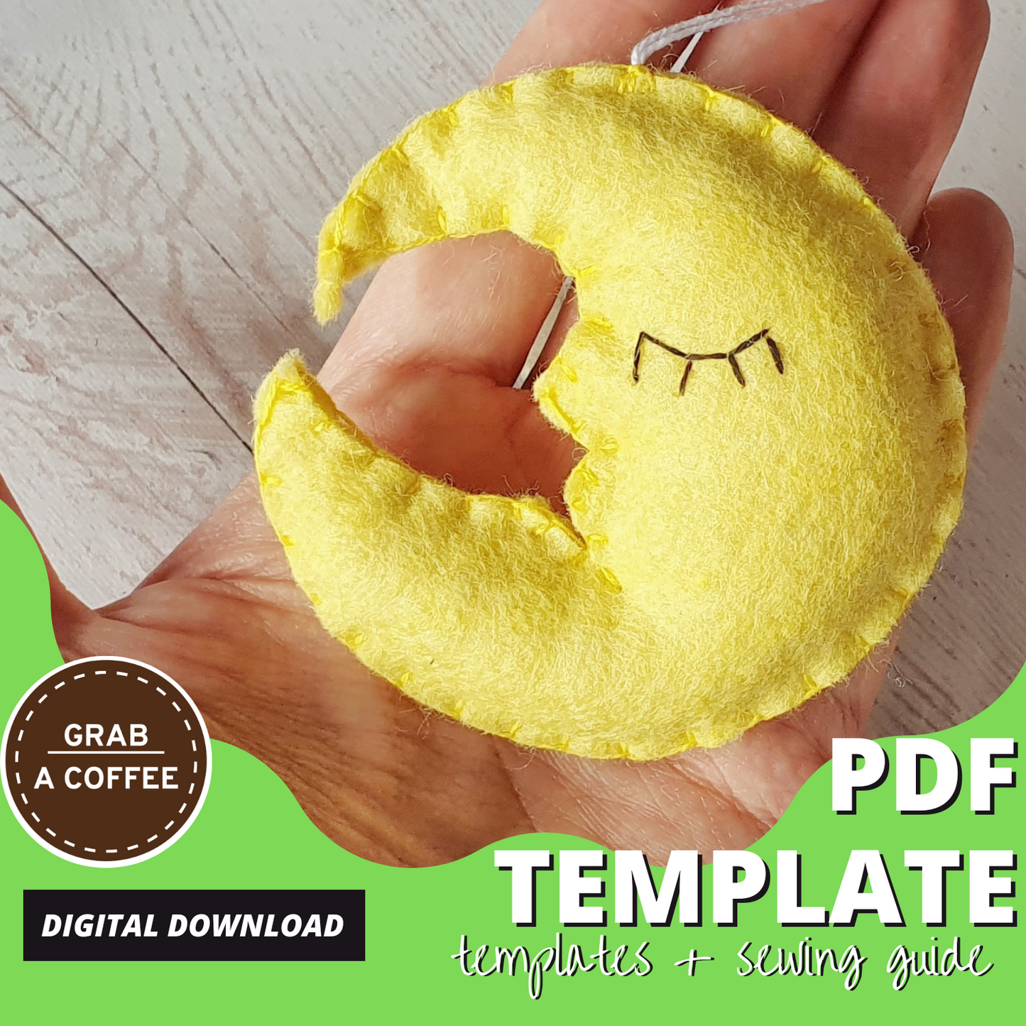 DIY Felt Moon Ornament Pattern PDF – Crescent Moon Tutorial – Handmade Night Sky Decoration Sewing Template