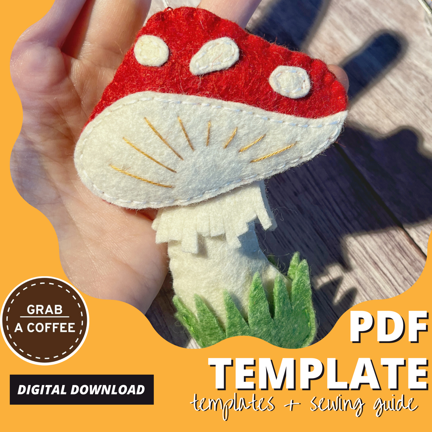 DIY Felt Mushroom Ornament Pattern PDF – Hand Sewing Tutorial – Cute Woodland Decoration Craft