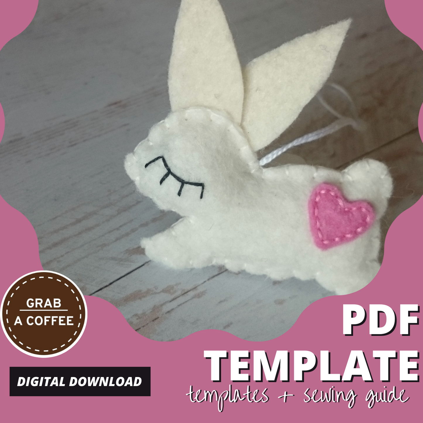DIY Felt Bunny Ornament Pattern PDF – Rabbit Sewing Template with Heart – Handmade Easter & Nursery Decoration