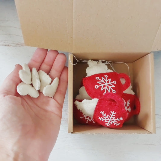 Felt coffee cups with snowflakes - SET OF 6 or individual items, home decoration