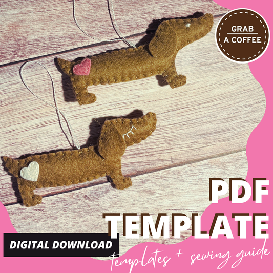 DIY Felt Dachshund Ornament Pattern PDF – Cute Dog Christmas Decoration – Sausage Dog Sewing Tutorial