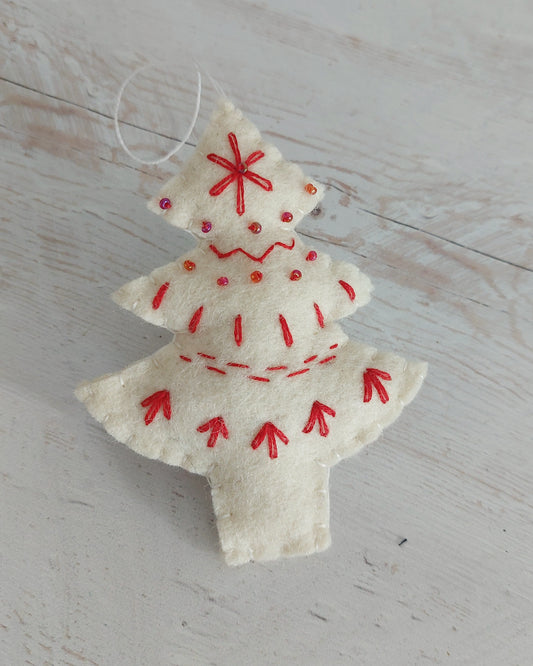 Embroidered Christmas tree ornament - felt hanging decoration