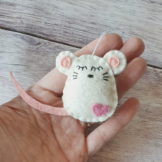Felt mouse ornament, white mouse decor, mice decoration