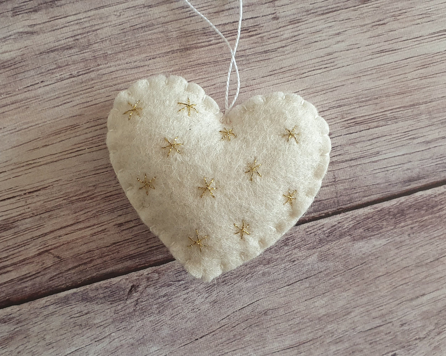Heart ornament with embroidered gold stars - felt decoration for Valentine's day Christmas Baby's shower decor Nursery idea - gift for her