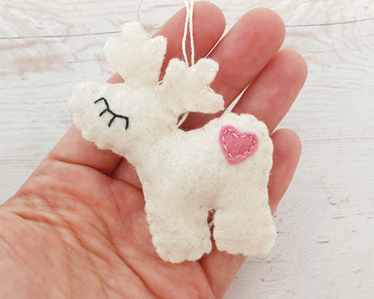 Felt reindeer ornament, red nose deer