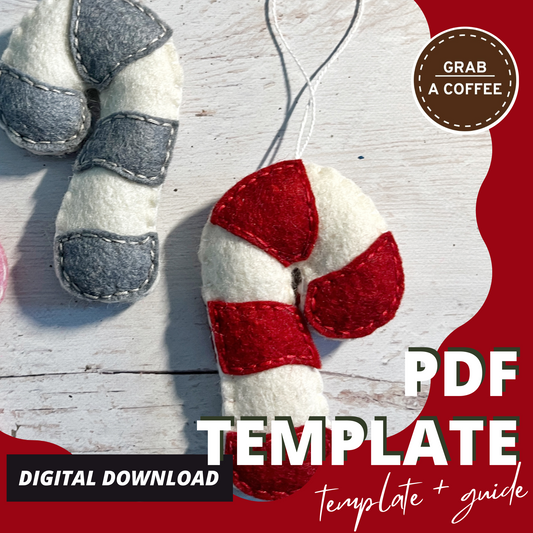 DIY Felt Candy Cane Ornament Pattern PDF – Easy Beginner-Friendly Christmas Sewing Project – Handmade Holiday Decor