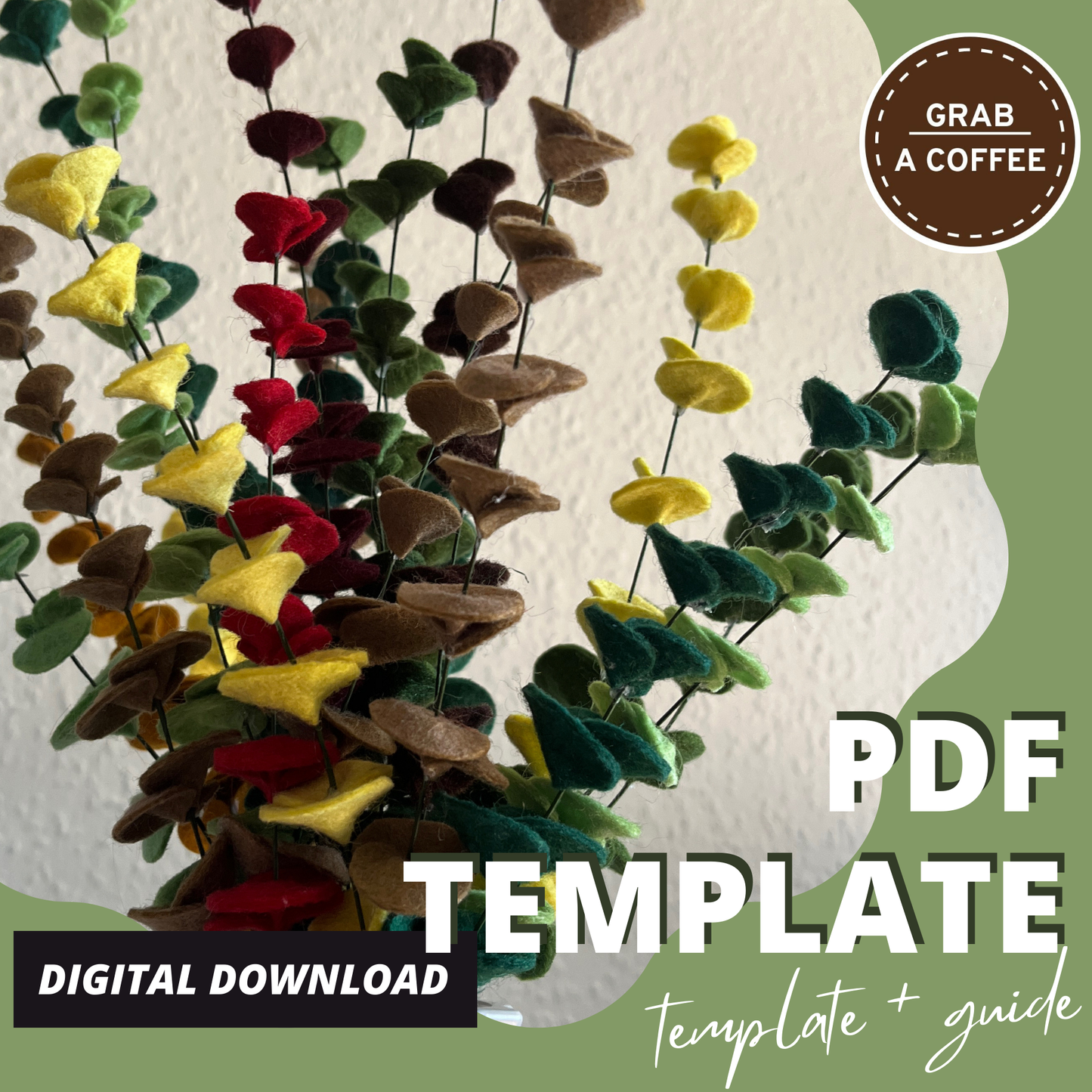 DIY Felt Eucalyptus Stem Pattern PDF – Step-by-Step Tutorial – Handmade Greenery for Home Décor & Floral Crafts